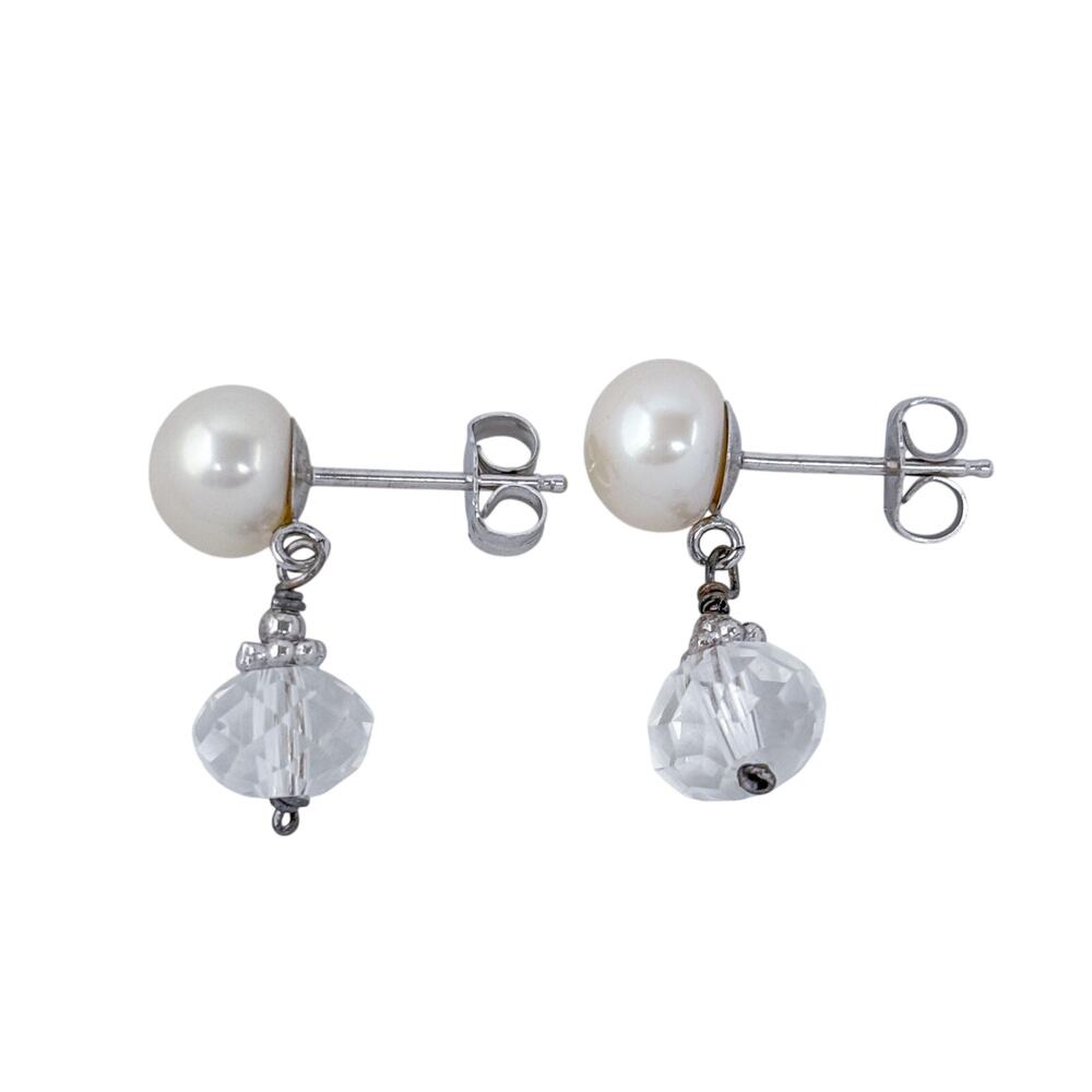 Vintage Sterling Silver 925 Pearl Crystal Drop Earrings